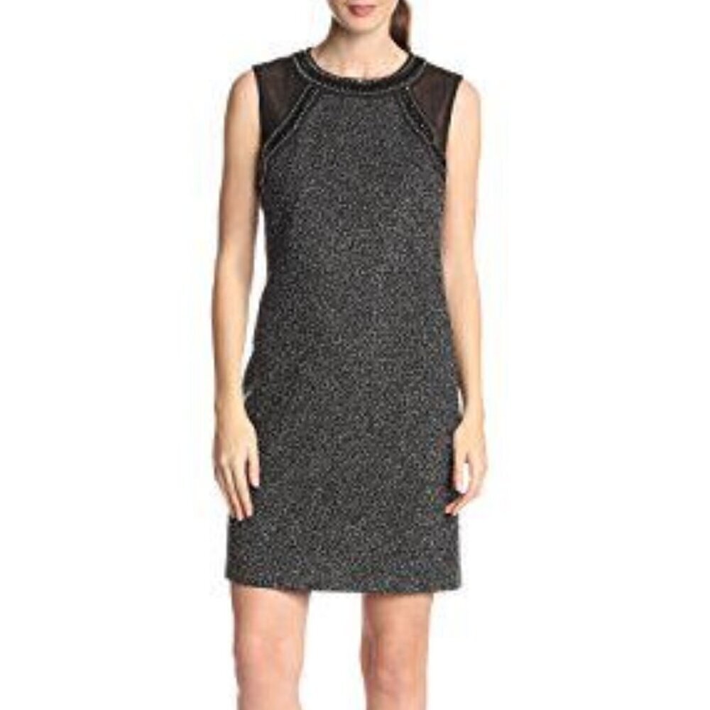Donna Morgan Sleeveless Embellished Neck Metallic Boucle Tweed Dress 12 NWT